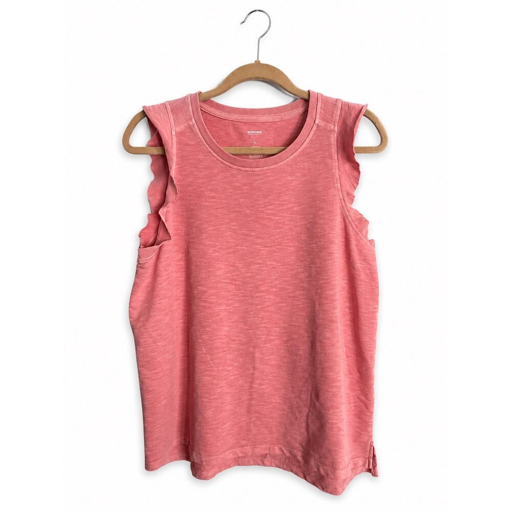 Cute Ruffle Sleeve Pink Tank Top Cottagecore Feminine Tee L Sonoma - Picture 1 of 8